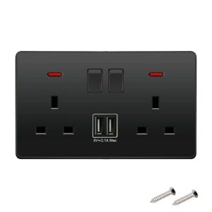 Double Socket with USB - Matt Black