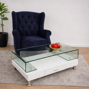 White Coffee Table with Tamper Glass