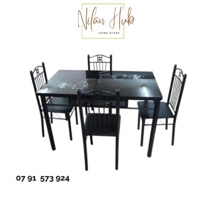 Black Four Seater Glass Dining Table