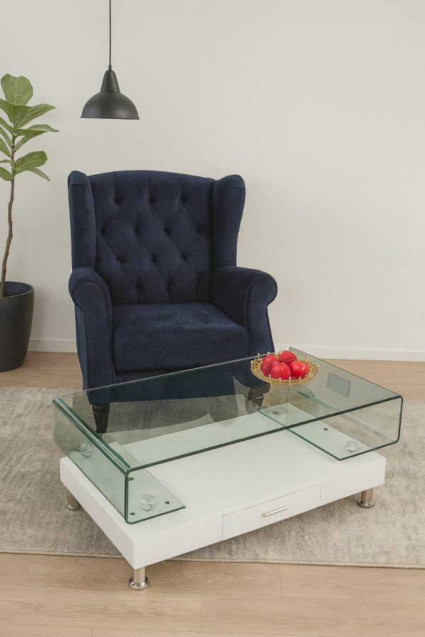 White Coffee Table with Tamper Glass