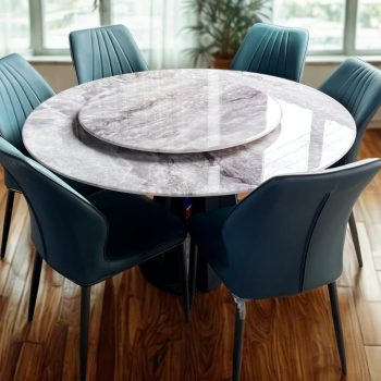 Round Marble Dining Set – 6 Seater with Rotating Center