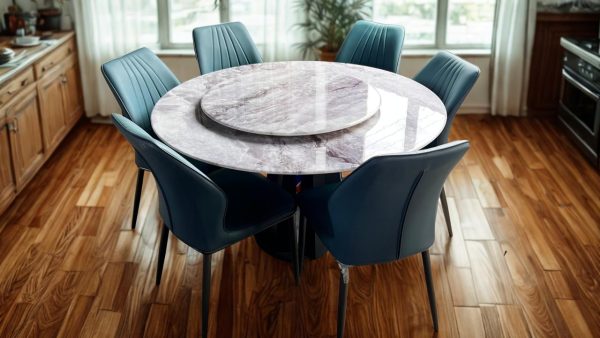 Round Marble Dining Set – 6 Seater with Rotating Center