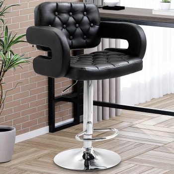 Black leather adjustable barstool