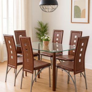 Arden Glass Dining Set – 6 Seater