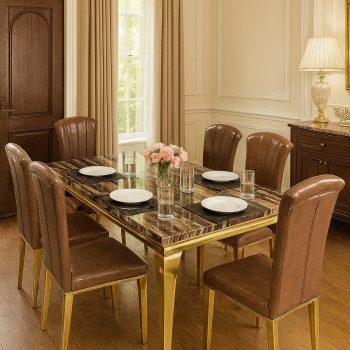 Premium 6-Seater Gold & Marble Dining Set
