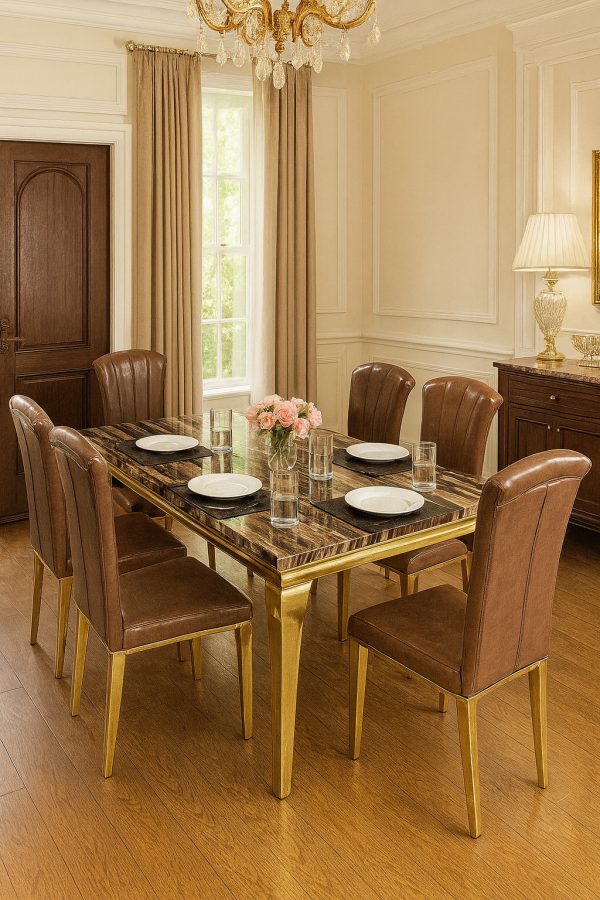 Premium 6-Seater Gold & Marble Dining Set