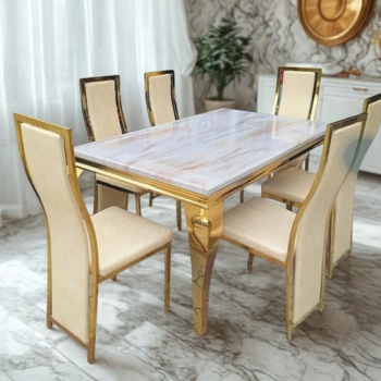Regal Marble & Gold Dining Set (6-Seater)