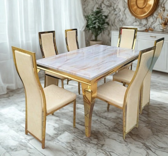 Regal Marble & Gold Dining Set (6-Seater)