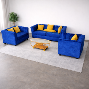 Blue Six Seater Sofa Set (3+2+1) – Modern Fabric Living Room Sofa