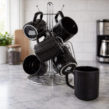 Black Ceramic Cup – Ribbed Coffee Mug | Modern Drinkware